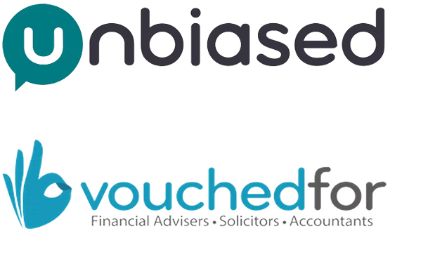 Logos for Unbiased (www.unbiased.co.uk) and Vouchedfor (www.vouchedfor.co.uk).