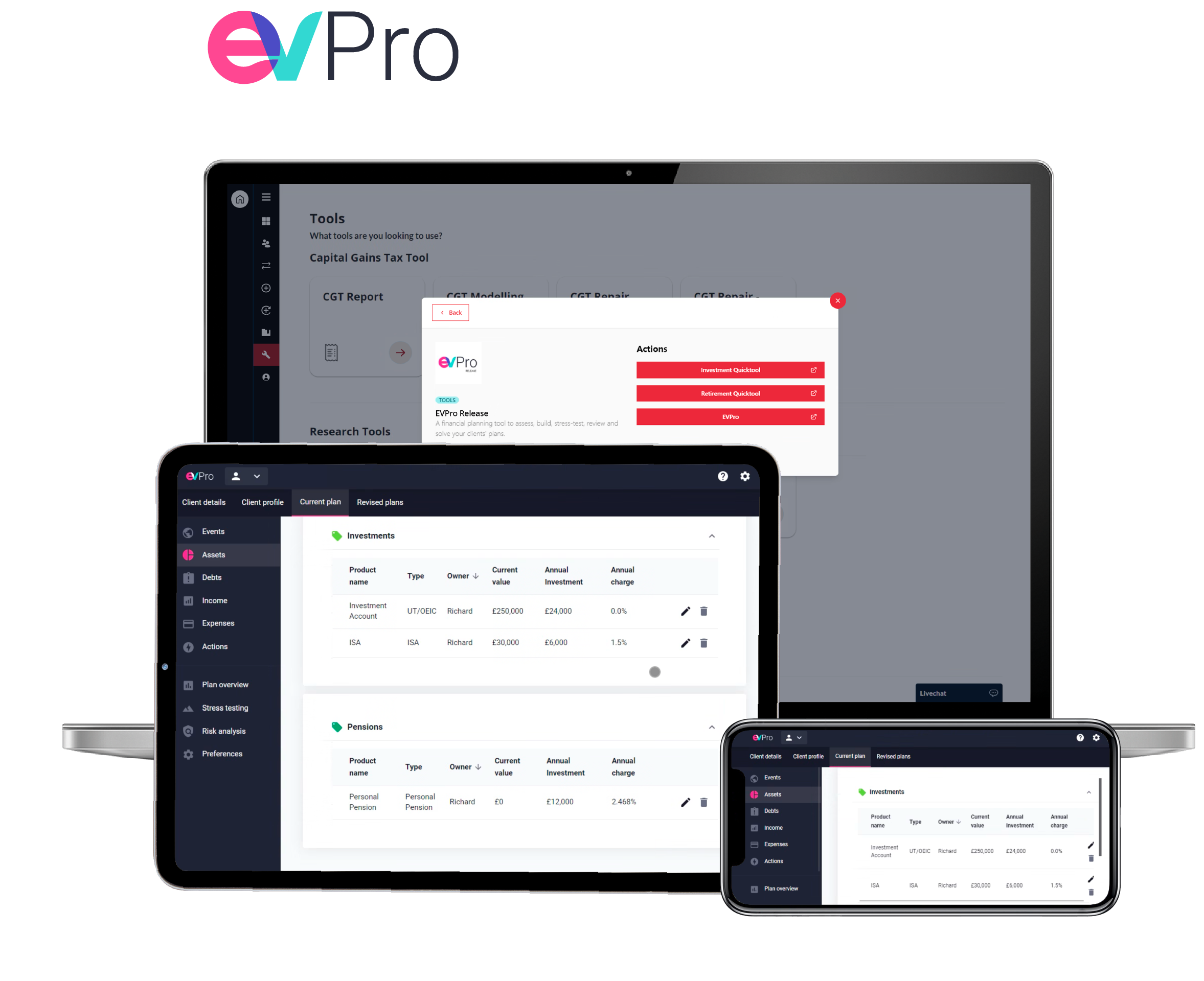 Examples of the EVPro tools on different devices.