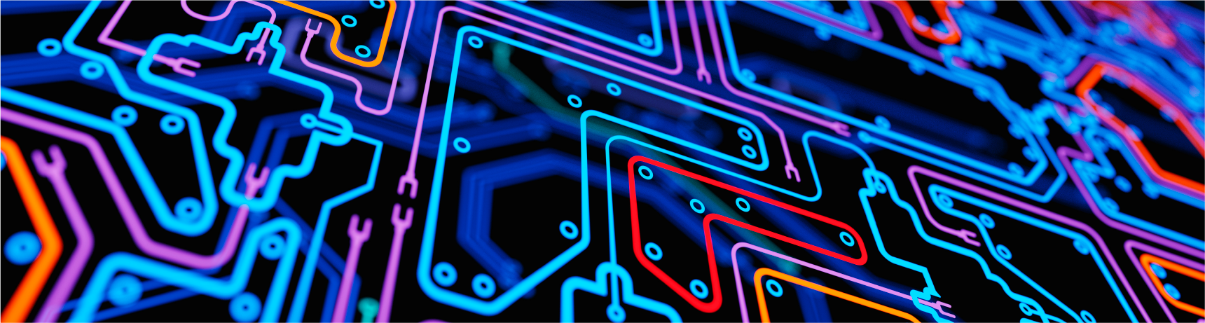 Close up of abstract multi-coloured circuit board
